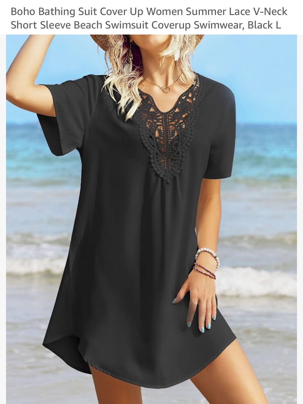 Black Boho Lace V-Neck Swim Cover-Up
